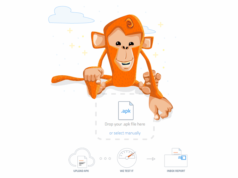Monkop - Android Testing Cloud android apk app css illustration monkey monkop performance testing ui upload ux