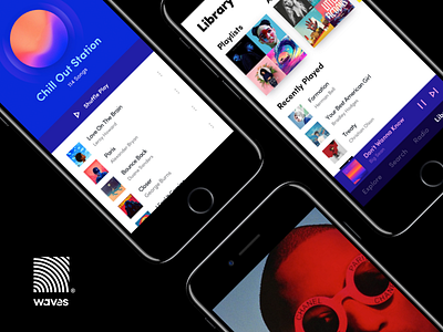 Waves - Music App albums clean color content explore list minimal music player radio song waves