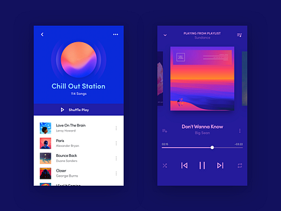 Waves - Music App app black blue clean color dark design interface ios iphone ui ux