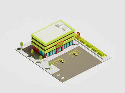 Stylized Isometric Shopping Mall 3D Model