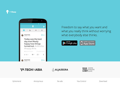 11Beep Social Network App android app onepage ui website