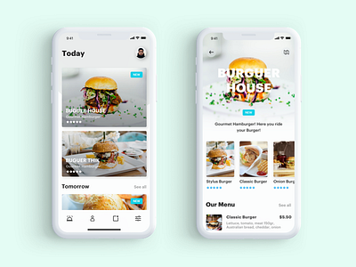 Foody concept clean concept delivery design food hamburger interface iphone minimalist photo ui ux