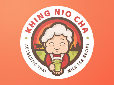 Khing Nio Cha - Logo Design cha character design franchise granny illustration logo mascot milk mother recipe tea thai vector