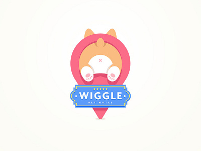 Wiggle Pet Hotel - Logo Design butt corgi daycare design dog hotel location logo mascot pet pin shop stuck tail vector wiggle