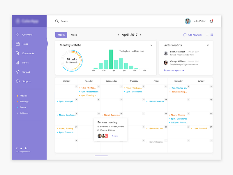 Tasks page calendar view by Valeria Rimkevich for Fireart Studio on ...