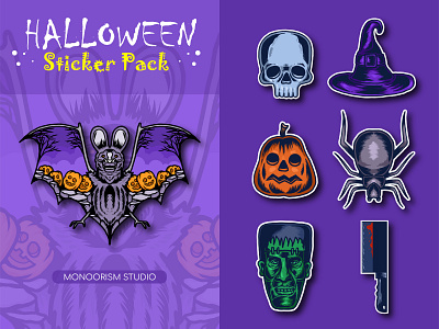 Halloween Sticker Pack artwork bat card costum frankeisten halloween happy halloween illustration poster pumpkin scary spider spooky sticker vector