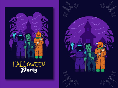 Halloween Party background banner branding costum designhand drawn flayer halloween illustration party poster design pumpkin scary