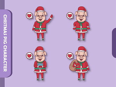 Merry Christmas christmas graphic design hat logo mascot pig santa claus