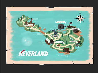 Neverland Attraction Map attraction design illustration imagineering mary blair mid century