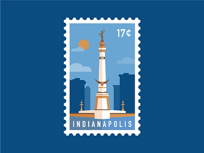 Indy Stamp flat illustration indianapolis indy monument monument circle stamp statue