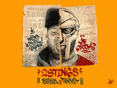 2 Stings cover art graffiti handstyle hip hop illustration mfdoom rap vintage design