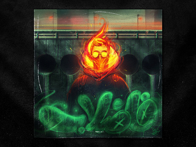 "Fire head" character cover art digital graffiti digital painting illustration