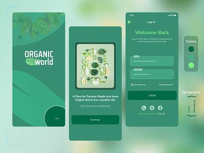 Organic World Food App branding delivery app e commerce food app food commerce food delivery food ui food ux graphic design illustration mobile app organic food typography vector