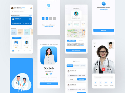 DocLab | Doctor Appointment App appointment app booking branding design doctor app logo message mobile app onboarding splash typography ui ux