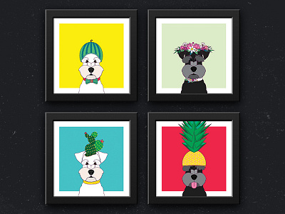 My schnauzers dogs cactus dogs flowers illustration pineapple schnauzer watermelon