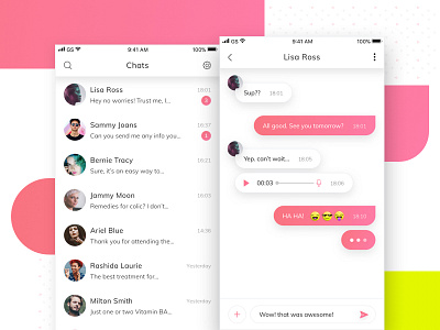 Messaging App app audio chat emojis message notification people send ui ux