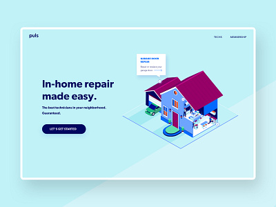 Redesign Exploration V2 car garage door homepage house illustration isometric kitchen living room repair technicians tooltip tv ux washer web design