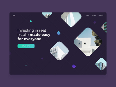 Real Estate Investments HP apartments dark theme floating homepage investment product real estate squares ui ux web design