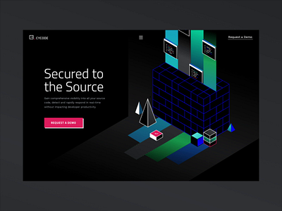 Branding & Web Design animation bricks code colorful dark theme dev developer firewall geometric shapes gradient homepage icons illustration isometric lights pink security ui ux web design