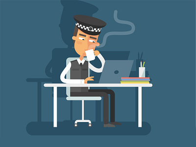 British cop character coffee cop cops flat illustration website