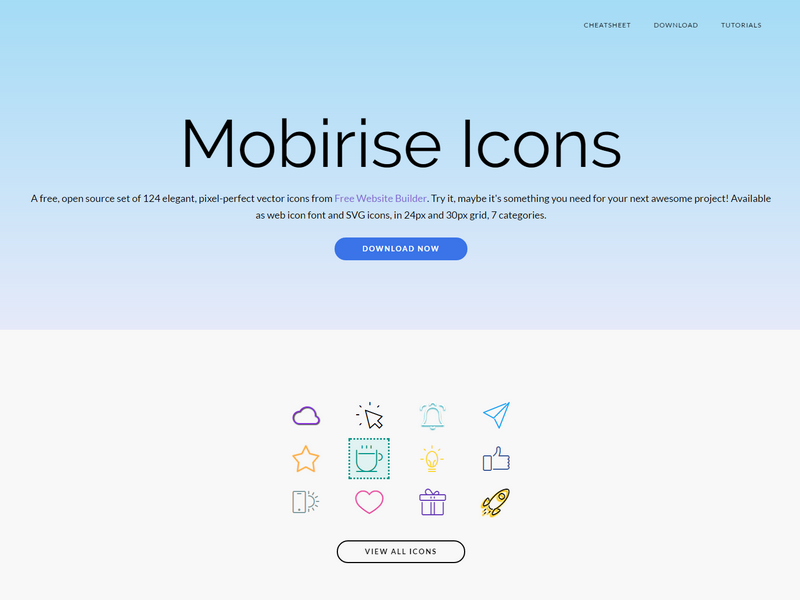 Mobirise icons là một bộ sưu tập các biểu tượng mới nhất giúp bạn tạo ra thiết kế tốt hơn và nhanh hơn. Mobirise icon cung cấp cho bạn các biểu tượng chỉ với một cú nhấp chuột và sẽ phù hợp với bất kỳ loại website nào mà bạn đang thiết kế. Điều đó giúp bạn tiết kiệm thời gian và giảm bớt stress khi thiết kế.