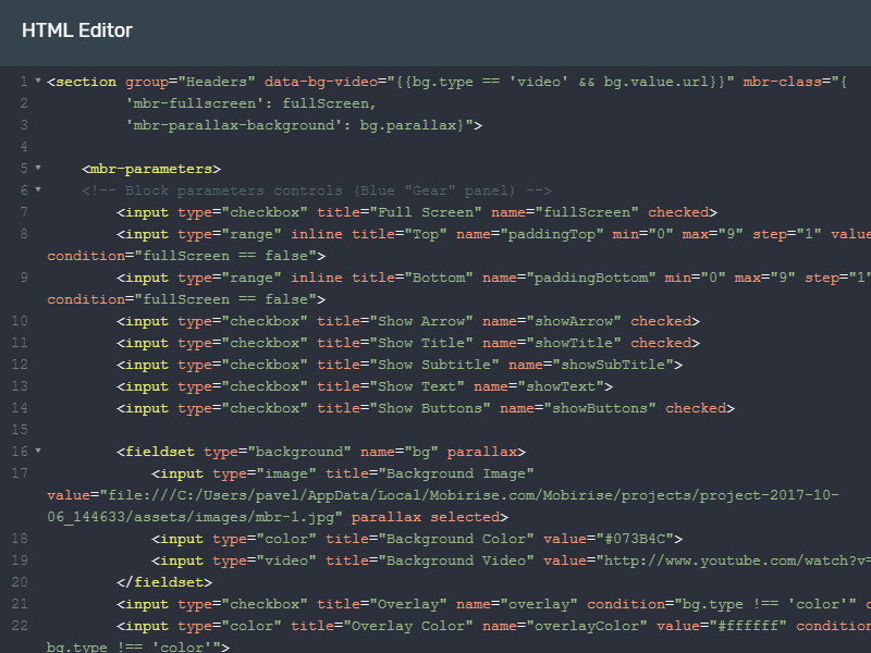 Code editor mobirise full