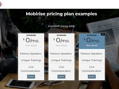 Mobirise pricing plan examples - EventAMP pricing table bootstrap free html html5 htmlcss mobile responsive responsivedesign templatemonster webdesign