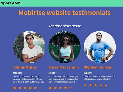 Mobirise Web Page Creator -Testimonials SportAMP Theme
