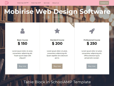 Mobirise Web Design Software - Table Block in SchoolAMP Template