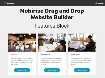 Mobirise Drag and Drop Website Builder - Features Block bootstrap builder css design digital free html html5 mobile mobirise responsive software template web webdesign webdevelopment website website builder website creator website maker