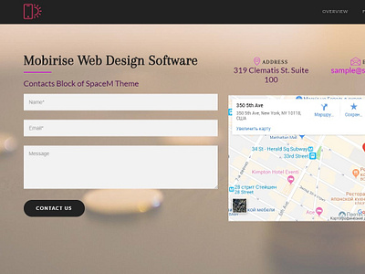 Mobirise Web Design Software - Contacts Block of SpaceM Theme bootstrap builder css design digital download free html html5 mobile mobirise responsive template web webdesign webdevelopment website website builder website creator website maker