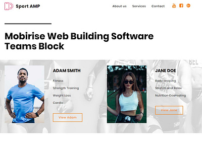 Mobirise Web Building Software - Teams Block of SportAMP block