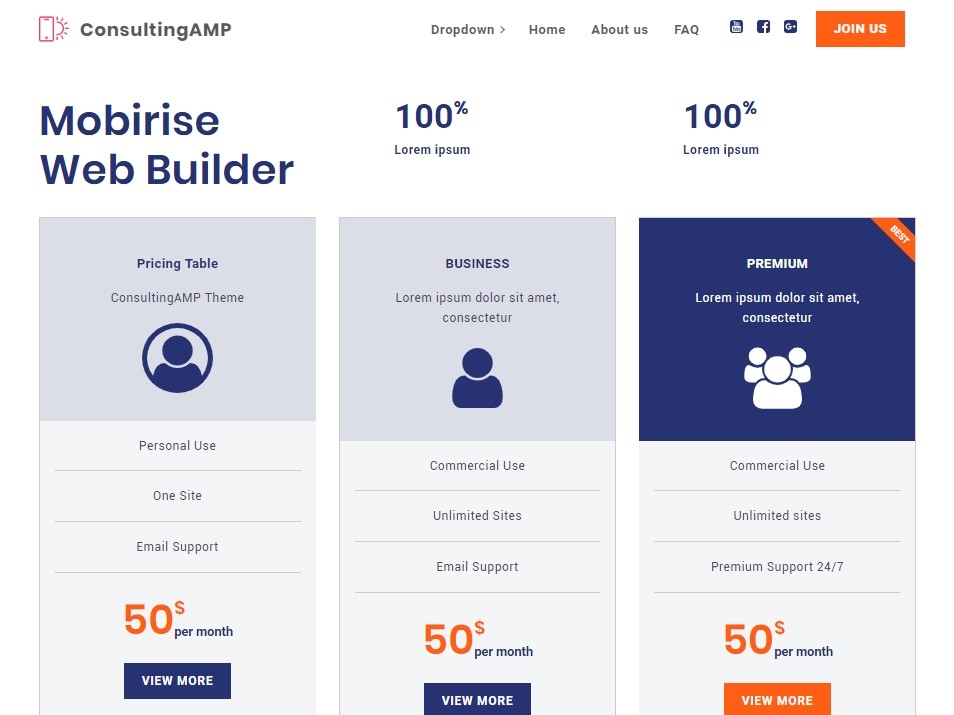 Mobirise Web Builder - Pricing Table of ConsultingAMP Theme by Mobirise ...