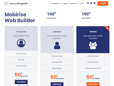 Mobirise Web Builder -  Pricing Table of  ConsultingAMP Theme