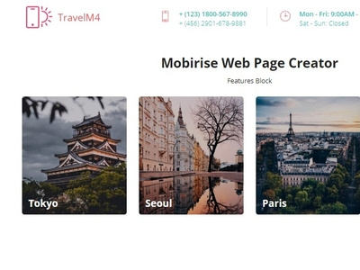 Mobirise Web Page Creator - Features Block of TravelM4 bootstrap css design download free html mobile mobirise responsive software web webdesign webdevelopment website website builder website creator website maker