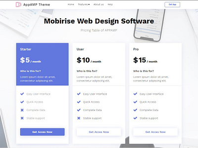 Mobirise Web Design Software - Pricing Table of APPAMP bootstrap builder design download free html html5 illustration mobile mobirise responsive software template web webdesign webdevelopment website website builder website creator website maker