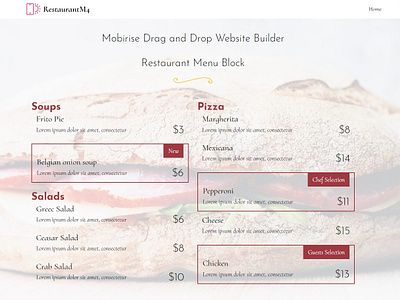 Mobirise Drag and Drop Website Builder - Restaurant Menu Block bootstrap builder css design download free html5 illustration mobile mobirise responsive software template web webdesign webdevelopment website website builder website creator website maker