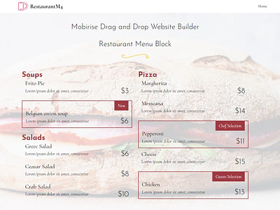 Mobirise Drag and Drop Website Builder - Restaurant Menu Block