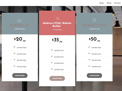 Mobirise HTML Website Builder -  Pricing Tables if IteriorAMP