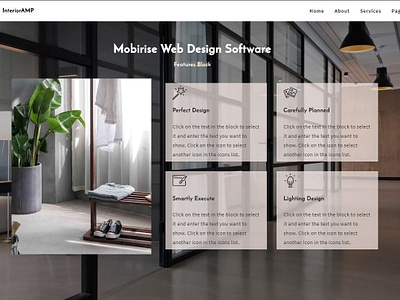 Mobirise Web Design Software -  Features Block of InteriorAMP