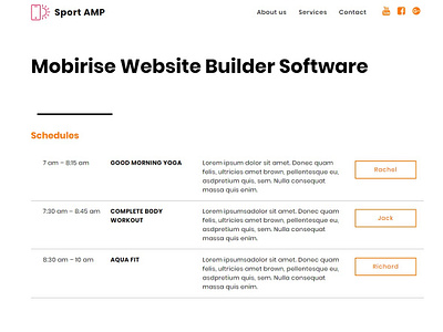 Mobirise Website Builder Software - Schedules Block of SportAMP