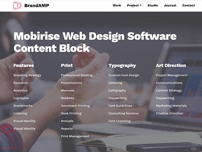 Mobirise Web Design Software - Content Block of BrandAMP