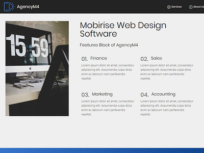 Mobirise Web Design Software - Features Block of AgencyM4 bootstrap builder clean digital download free html5 illustration mobile mobirise responsive software template web webdesign webdevelopment website website builder website creator website maker