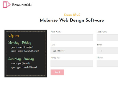 Mobirise Web Design Software - Forms Block of RestaurantM4 bootstrap builder clean design digital download html html5 mobile mobirise responsive software template web webdesign webdevelopment website website builder website creator website maker