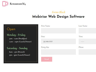 Mobirise Web Design Software -  Forms Block of RestaurantM4