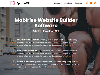 Mobirise Website Builder Software — Articles Block SportAMP bootstrap design digital download free html5 illustration jquery logo mobile mobirise responsive software template webdesign webdevelopment website website builder website creator website maker