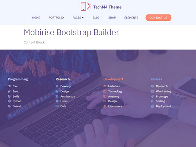 Mobirise Bootstrap Builder — Content Block TechM4 bootstrap builder design digital download free html5 illustration mobile mobirise responsive template vector web webdesign webdevelopment website website builder website creator website maker