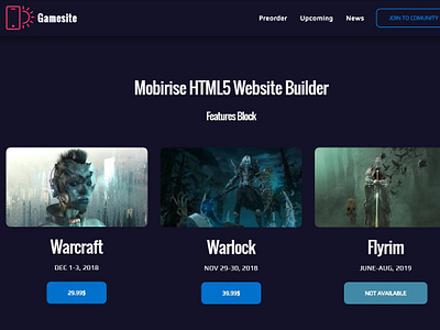 Mobirise HTML5 Website Builder — Features Block GamingAMP bootstrap builder clean design digital download free html5 mobile mobirise responsive software template web webdesign webdevelopment website website builder website creator website maker