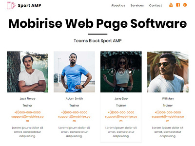 Mobirise Web Page Software — Teams Block Sport AMP