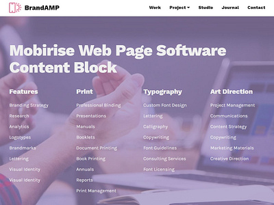Mobirise Web Page Software — Content Block Brand AMP